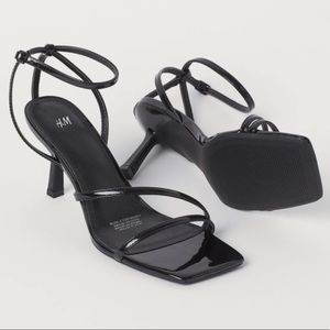 Black Strappy Kitten Heeled Sandals